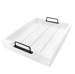 Bandejas rectangulares de madera de mango macizo blancas al por mayor elegantes asas de metal ecológicas para el hogar hoteles precio competitivo - Product Image 1