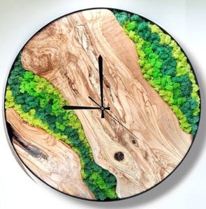 Horloge murale mécanique en bois, décoration en mousse, silencieuse, analogique, à suspendre, décoration de salon, décoration de la maison, fabrication artisanale, finition haut de gamme - Product Image 1