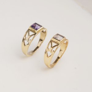 Natural Amethyst Square Cut Ring Gold Tone Geometric Band Minimal Vintage Style Handmade Designer Jewelry Ring for Women - Product Image 4