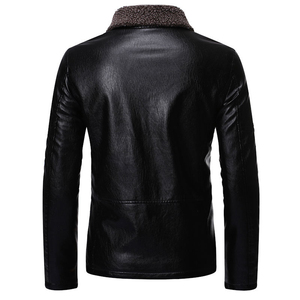 Men's <b>Brown</b> PU Leather Jacket Zipper Closure Faux Fur Lining Windproof Winter Moto Style Slim Fit - Product Image 6