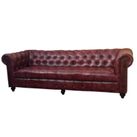 Sofá Chesterfield de Cuero Rojo Oxford de 3 Plazas, Moderno, 2024, Sofá Chesterfield para Restaurante, Muebles para el Hogar de Lujo Más Vendidos