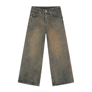 Vaqueros anchos de mezclilla para hombre, estilo vintage, lavados, desgastados, de pierna ancha, oversize, para hombre, estilo urbano. - Product Image 2