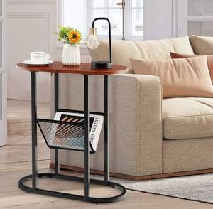 โต๊ะกาแฟ/โต๊ะข้างทรงวงรีขนาดเล็ก ดีไซน์โบราณแบบดั้งเดิม โครงโลหะ ทนทาน พร้อมที่เก็บนิตยสาร เหมาะสำหรับห้องนั่งเล่น - Product Image 5