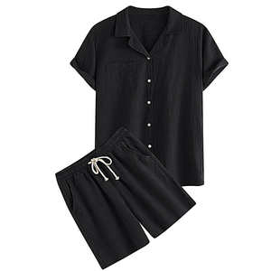 Conjunto de Dos Piezas para Hombre, Verano, Ligero, Camiseta de Manga Corta y Pantalones Cortos, Cómodo, Informal, Estampado Urbano, 100% Algodón con Logotipo - Product Image 2