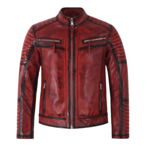 Smart Range Leather Wholesale Mens Vintage Waxed Cafe <b>Racer</b> <b>Jacket</b> Genuine Napa Leather Quilted Moto Biker Style YKK Zips - Product Image 4