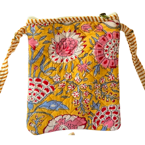 Handmade Floral Jaipur Block Print Cotton Quilted Crossbody <b>Bag</b> <b>Zip</b> Closure Adjustable Strap Bohemian Sustainable Lady Portable - Product Image 1