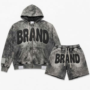 Ensemble de shorts Eyre Sport Wear personnalisés, imprimés en sérigraphie, effet délavé, 100% coton, tissu en molleton français doux, unisexe, streetwear décontracté - Product Image 1