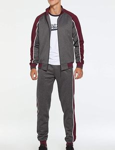 Survêtement gris bordeaux pour homme, manches longues, couleur unie, décontracté, respirant, séchage rapide, léger, 100% coton, hiver - Product Image 2