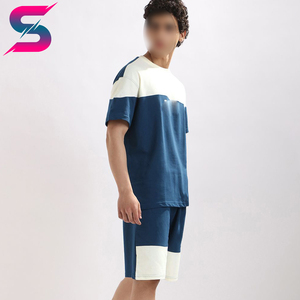 บริการ OEM ODM ชุดลำลองฤดูร้อนแบบถัก ระบายอากาศได้ดี คอกลม ดีไซน์ใหม่ล่าสุด เสื้อยืดและกางเกงขาสั้นผ้าฝ้ายสีตัดต่อสำหรับผู้ชาย - Product Image 2