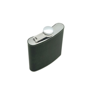 Castello Italian Museum Veau Cuir Acier Inoxydable 6 oz Flask Alcohol Antique Porte-vin Noir Marron Vert Nouveau - Product Image 5
