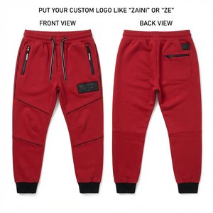Zaini Enterprises Premium 320 GSM Cotton Fleece Vintage Unisex Winter Lightweight Jogger Pant <b>Red</b> Black Athletic Panel Design - Product Image 1