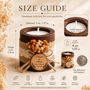 Porte-bougie en bois fait main avec fleurs séchées et toile de jute, cadeau de mariage personnalisé avec gravure de nom et date - Product Image 5