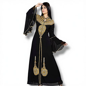 Vente en gros AWAIS HOUSE – Nouveau Kaftan de luxe 2 pièces pour femme musulmane, en velours uni perlé, lavable, non-tissé, longueur ras du sol, coupe trapèze simple - Product Image 1