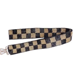 Drapeau à damier personnalisé or blanc perle de rocaille sac sangles 'crochet Em cornes' accessoire à la mode perlé sac à main sangle - Product Image 2