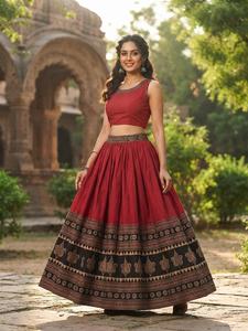 Traditional Cotton <b>Lehenga</b> <b>Skirt</b> Floor Length Loose Fit Women Ethnic Bottomwear India Pakistan Wedding Party Wear - Product Image 2