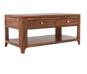 Modern Solid Wood <b>Coffee</b> <b>Table</b> with 2 Drawers | Rounded Edge Center <b>Table</b> | Center <b>Table</b> with Open Bottom Shelf - Product Image 3