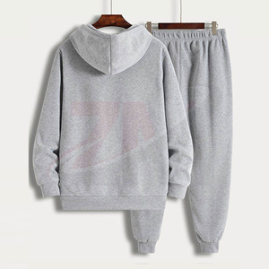 Conjunto de chándal unisex con capucha, 100% algodón polar, color gris, manga larga, color sólido, ropa de calle, nueva moda para hombre. - Product Image 2