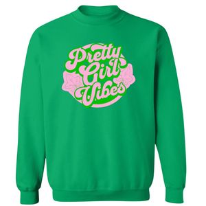 Sudadera de cuello redondo con estampado gráfico Green Pretty Girl Vibes, de manga larga con puños acanalados, top casual de forro polar para mujer, para uso diario y estilo urbano. - Product Image 1