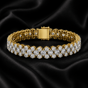 Bracelet tennis en or pur 10K 14K avec diamants de laboratoire taille ronde en grappe DEF VVS, bracelet multi-rangs pour femme, bijoux fins - Product Image 1