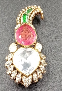 Broche de mariage indienne doublette rose pour homme, avec pierre Talap verte, Kalangi en argent plaqué or, motif éléphant, cadeau de haute qualité - Product Image 2