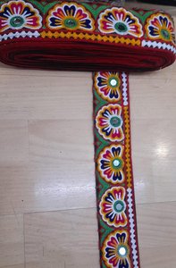 Ethnic Indian Embroidered Mirror Work Lace Trim with Colorful Geometric Patterns for <b>Sarees</b> Garments <b>Bags</b> Crafts Home Decor - Product Image 2