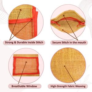 Sac en jute à cordon de serrage 35*30 cm réutilisable 4 KG pour le transport de fruits et légumes frais et les courses quotidiennes - Product Image 3