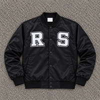 Veste bomber en satin noir pour homme, style preppy, avec lettres brodées RS, boutons pression, style automne