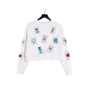 Sweat-shirts décontractés de créateur en gros, brodés de tuiles de Mahjong, à sequins, à manches longues pour femmes, thème Mahjong, manches complètes - Product Image 1