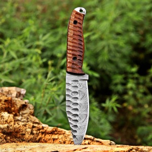 Cuchillo de caza de hoja fija de acero de Damasco personalizado con mango de madera, punta de gota, filo plano, 0.45mm de grosor, 8 pulgadas, DIY Industrial - Product Image 5