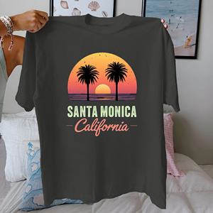 Camiseta cómoda de algodón puro para mujer de Santa Monica California Sunset - Product Image 4