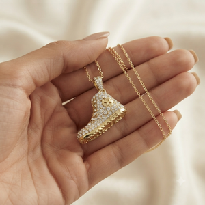 Trendy 925 <b>Solid</b> Silver <b>Gold</b> Plated Custom Iced Sneaker Inspired Statement Necklace with Moissanite <b>Pendants</b> Charms Jewelry Gift - Product Image 4