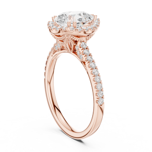 Bague de fiançailles élégante en acier inoxydable Art Déco avec halo de pierres, moissanite taille poire et pierres latérales, finition or rose pour femme - Product Image 3