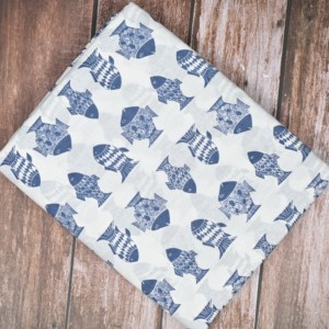Tela de Algodón de Peso Medio, Ecológica, con Estampado Floral Blanco y Azul, Estilo Kalamkari, para Prendas de Vestir y Decoración del Hogar - Product Image 1