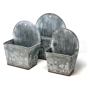 Juego de 3 macetas colgantes de metal galvanizado para decoración de jardín interior y exterior, soportes de hierro para flores en oferta. - Product Image 2