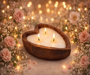 Handcrafted Heart Shaped Wooden Heart Shaped Wooden <b>Candle</b> Bowl With Three <b>Wick</b> <b>Candle</b> For Home Decor Home Decoration Christmas - Product Image 1