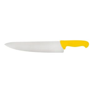 Couteaux de cuisine jaunes avec lame pointue argentée, protège-doigts ergonomique et poignée pour trancher la viande et les légumes - Product Image 1