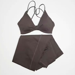 High Quality <b>Women's</b> Vintage Solid Sports Bra Shorts Set Yoga Gym Wear 2 Piece Eco-Friendly Spandex/Cotton Waterproof Quick Dry - Product Image 2