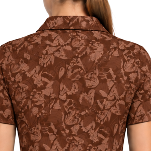 Chocolate Brown <b>Women</b> Short Sleeve Printed Golf <b>Polo</b> Shirt Floral Pattern Performance Sports <b>Top</b> Custom Wholesale Breathable - Product Image 6