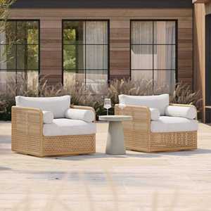 Outdoor Rattan Swivel Lounge <b>Chair</b> All Weather Wicker Patio Seating Waterproof Cushion Furniture for <b>Balcony</b> Yard Hotel - Product Image 6