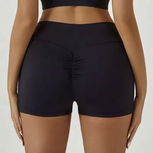 Shorts de sport taille haute couleur unie avec poches, taille élastique, en toile de coton mélangé, séchage rapide, coupe ample, décontracté, pour femme, tenue de fitness - Product Image 3