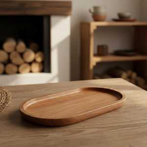 Japanese Wooden Serving Tray Oval Solid Wood Dessert & Tea Plate Wooden Oval Tray Handmade Minimalist Design Decorative - Product Image 4
