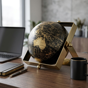 Globo terráqueo de escritorio premium de acero inoxidable y plástico |   Globo Terráqueo Decorativo para Escritorio de Oficina, Aula y Decoración del Hogar - Product Image 1