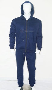 Navy 100% Organic Cotton Hooded Sweatsuit Two Piece <b>Set</b> Premium Fleece Regular Fit Jogging Pants Pullover Top Custom Embroidery - Product Image 2