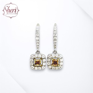 [Sheri Jewels] Pendientes de Diamantes Amarillos Naturales con Halo de Oro Blanco y Amarillo Sólido de 18K, Color Amarillo Elegante, para Mujer - Product Image 1