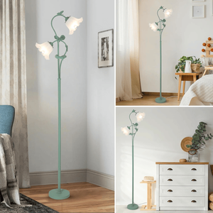 Vintage Green <b>Standing</b> Lamp with 2 LED 5W Blubs Flower Acrylic Shade Foot <b>Switch</b> for Living Room-Flower Floor Lamp - Product Image 5