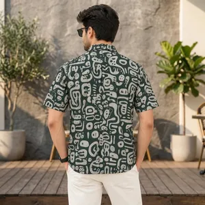 เสื้อเชิ้ตผู้ชายลายดอกไม้สีเขียว ผ้าฝ้าย 100% ระบายอากาศได้ดี คอปกพับได้ แขนครึ่งตัว สวมใส่สบาย เหมาะสำหรับฤดูร้อน เป็นมิตรต่อสิ่งแวดล้อม - Product Image 4