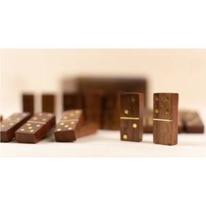 Jeu de dominos en bois artisanal de qualité supérieure avec points incrustés en laiton - Boîte de jeu en bois de Sheesham de luxe pour cadeaux adultes et décoration de table - Product Image 4