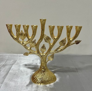classic <b>brass</b> menorah gold hanukkah candle <b>holder</b> 9 branch jewish candelabra traditional holiday decor tabletop centerpiece lux - Product Image 6