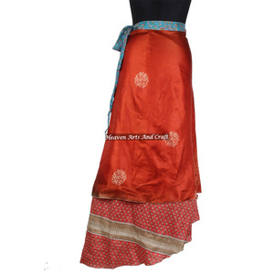38 Inches Boho Skirts Wholesale Long Double Layered Sari Silk Wrap Skirts for <b>Beach</b> Wear Indian <b>Magic</b> Skirts for Girls - Product Image 4