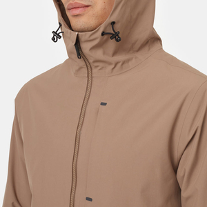 Men's Tan Hooded Zip Front Breathable Windproof Cotton Shell Jacket Solid Color Casual Outdoor Wear Regular Fit Spring <b>Coat</b> - Product Image 4